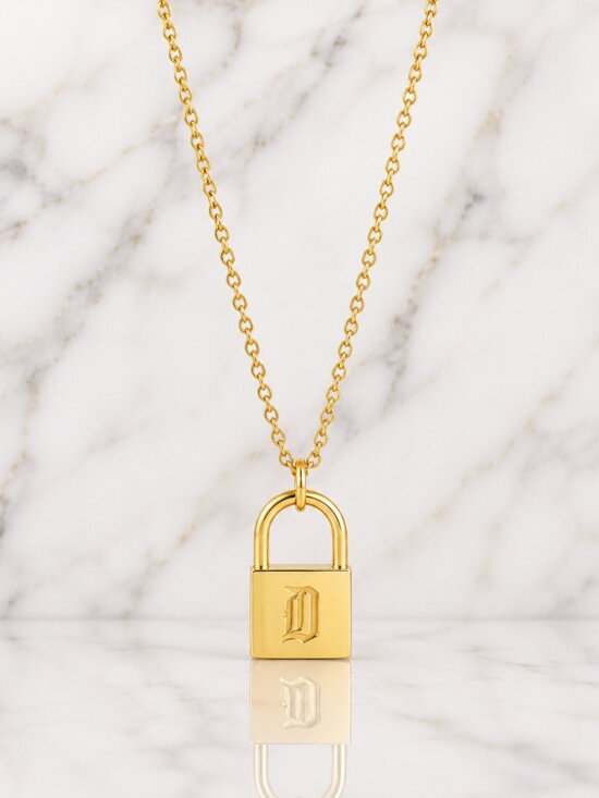Jewelry - “Emery” 18K Monogram Lock Necklace